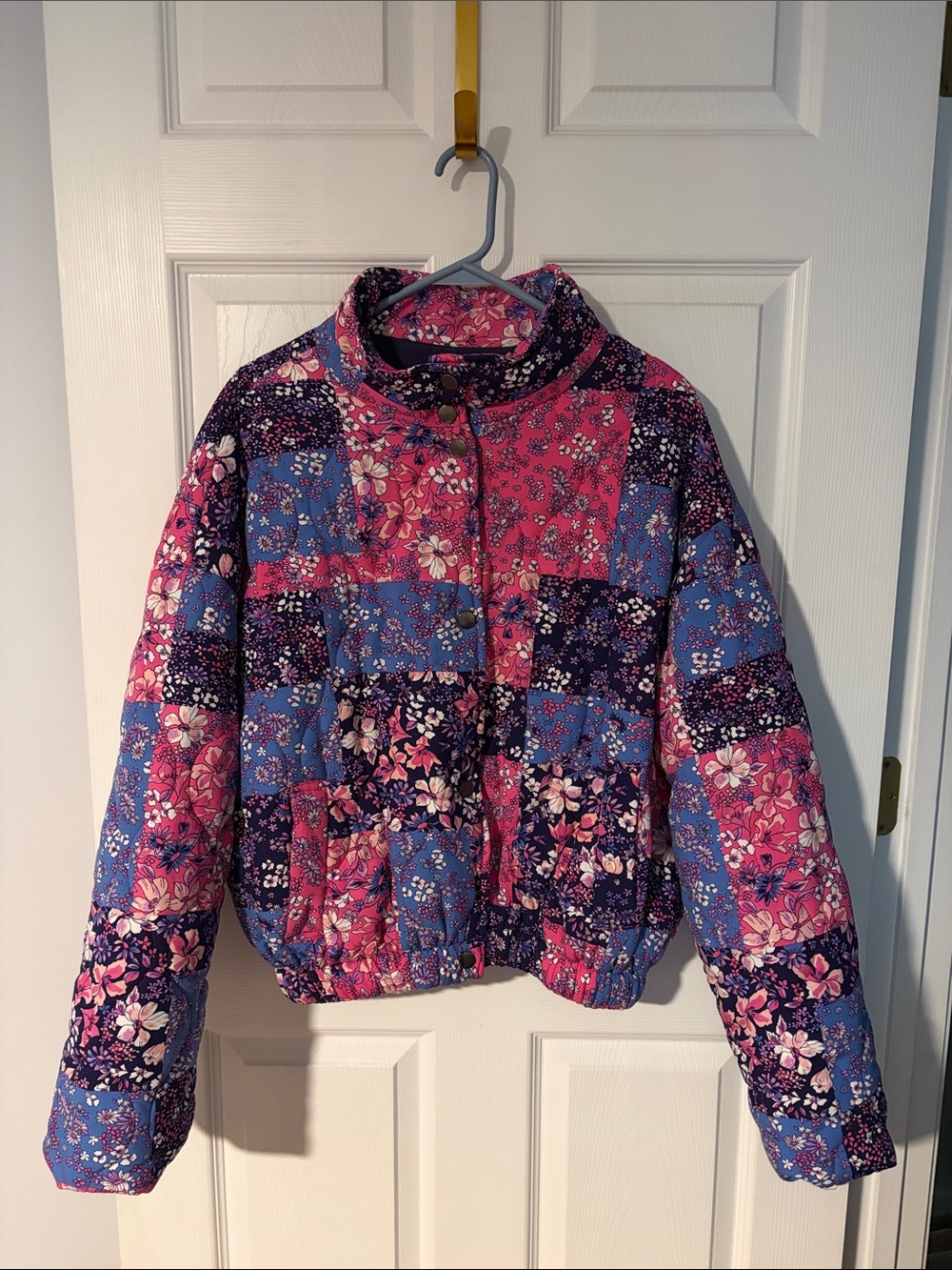 Vici Floral Patchwork Bomber Jacket in Pink, Blue & Purple